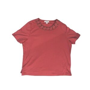 Embellished beaded Neckline tradition country style comfy tee shirt